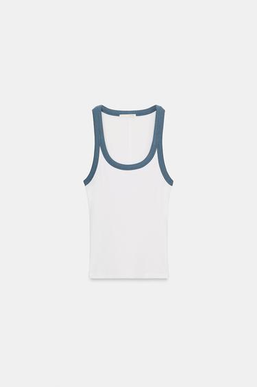 RIB SLEEVELESS TOP - Blue/White by Zara