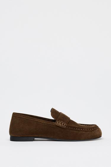 SPLIT LEATHER PENNY LOAFERS - Brown by Zara