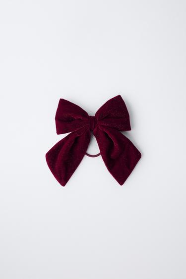 VELVET BOW HAIR TIE AND CLIP - Maroon by Zara - Image 0