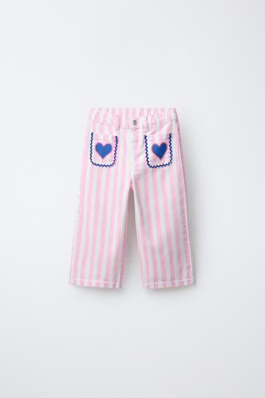 Zara STRIPED TWILL CULOTTE PANTS WITH SCALLOPED POCKETS - Neon pink