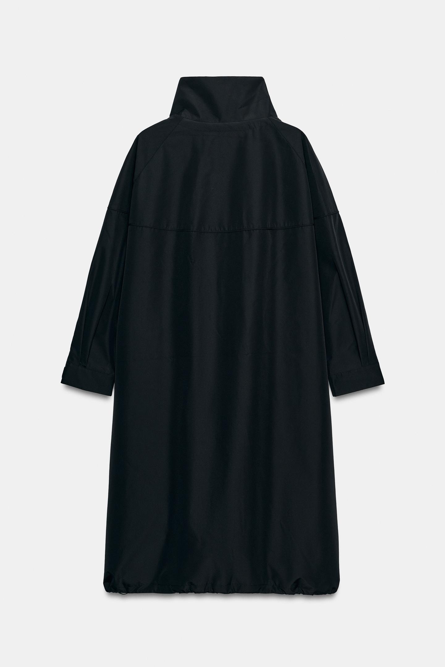 Женская куртка Zara Water-Repellent Windproof Long, цвет: Чёрный — фото 8