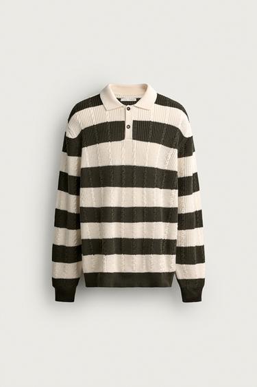 REGULAR FIT STRIPED POLO SHIRT - Green / Ecru by Zara