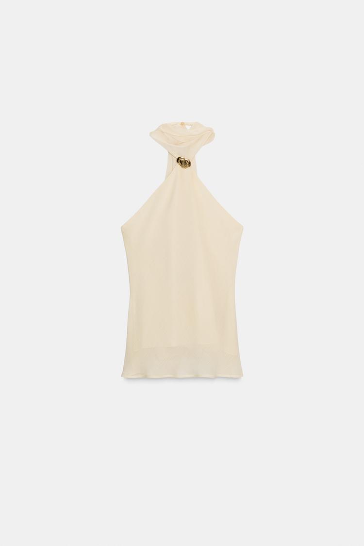 DOTTED MESH HALTER TOP