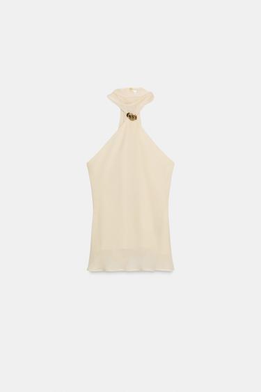 DOTTED MESH HALTER TOP - Vanilla by Zara - Image 0