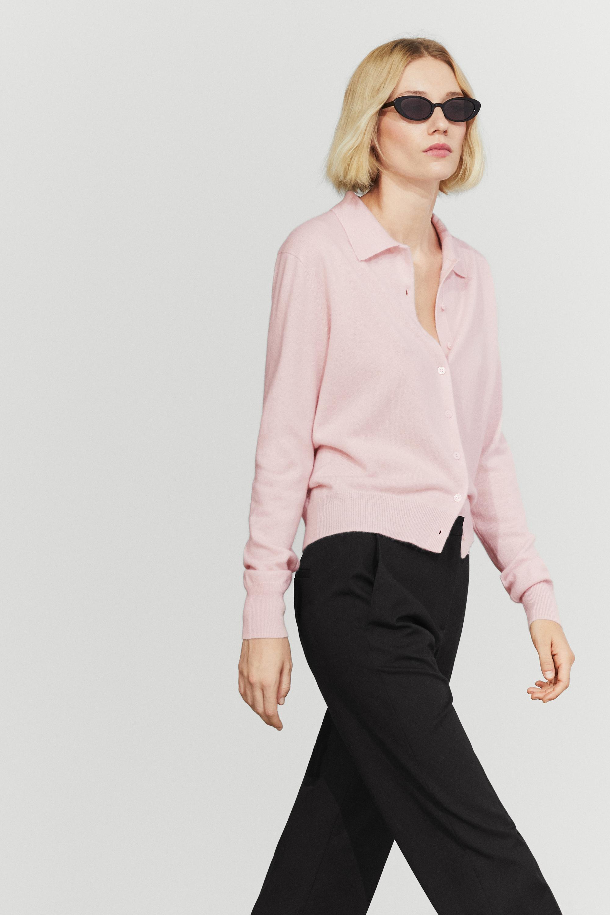 100% cashmere knit polo collar cardigan — 144