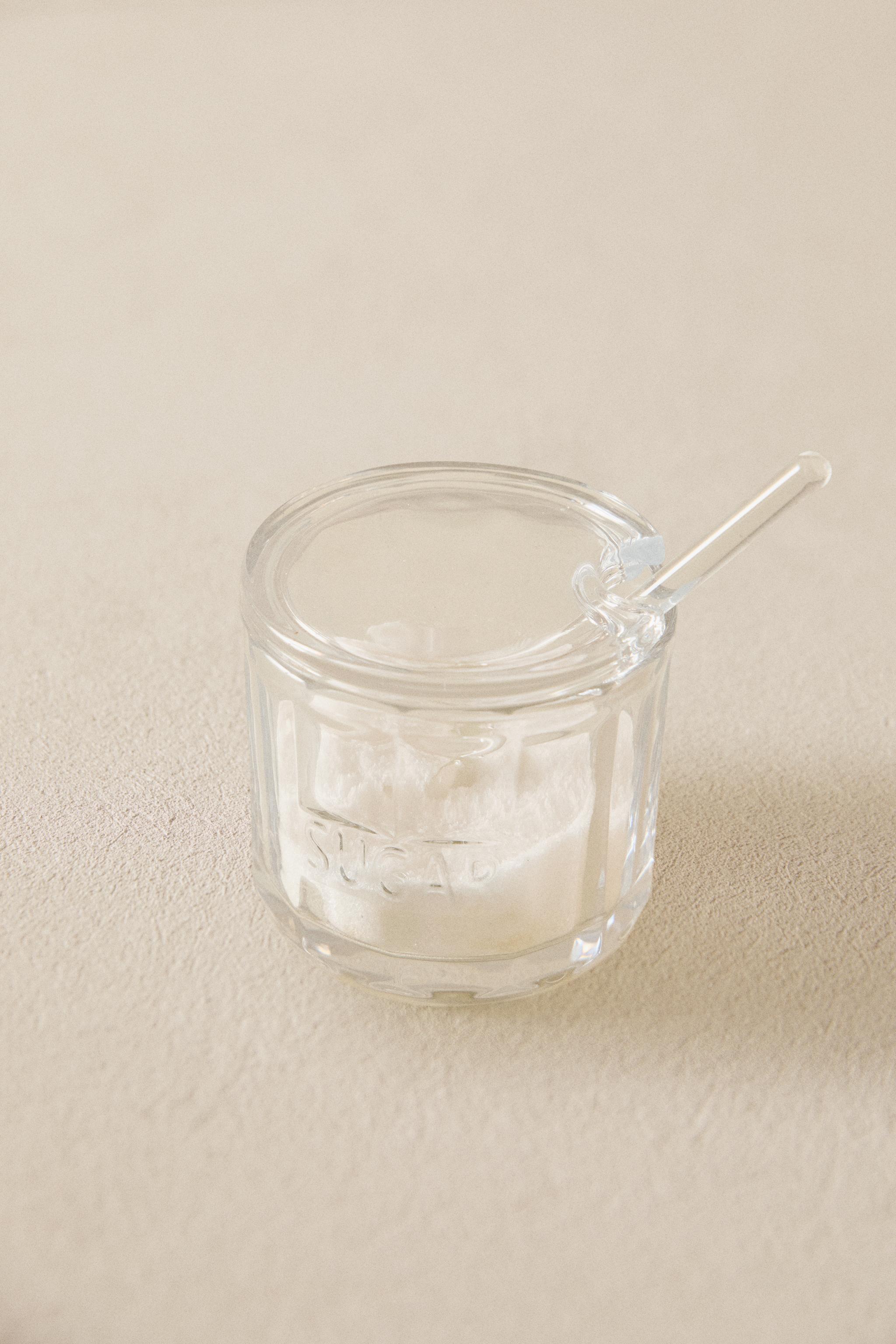 GLASS SUGAR BOWL WITH LID