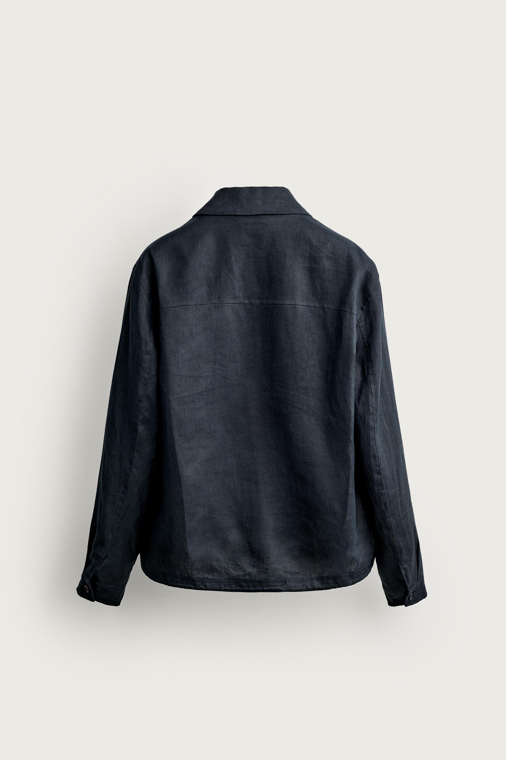 100%リネン ジップアップ シャツジャケット - ネイビーブルー | ZARA