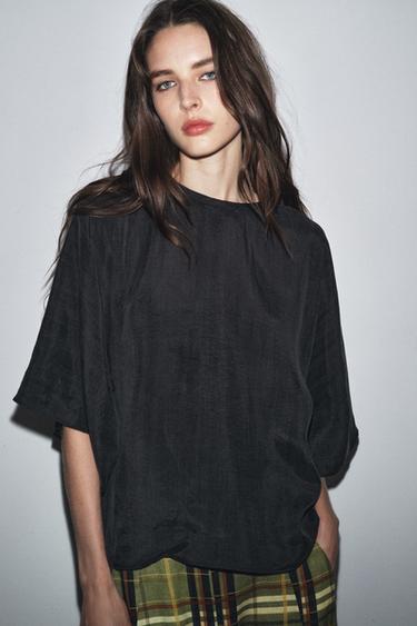 RÖVID UJJÚ TOP ZW COLLECTION – Szürke cirmos a ZARA-tól