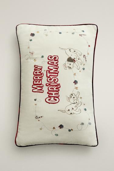 KIDS' 101 DALMATIANS ©DISNEY CHRISTMAS CORDUROY CUSHION — Ecru 1