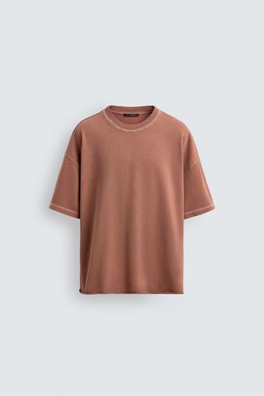 WASHED RELAXED FIT T-SHIRT - Red / Coral by Zara