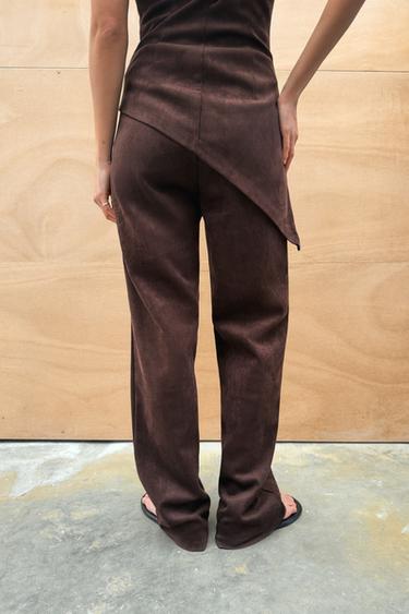 FAUX SUEDE TROUSERS - Chocolate brown by Zara - Image 3