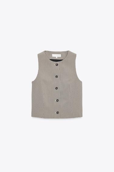 CHECK GILET - Beige / Navy by Zara