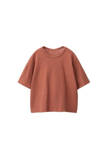 ENOBARVNA MAJICA IZ LANA IN BOMBAŽA - Opečnata od Zare