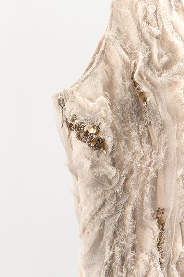 LONG BEADED TEXTURED DRESS - Sand by Zara - Image 5