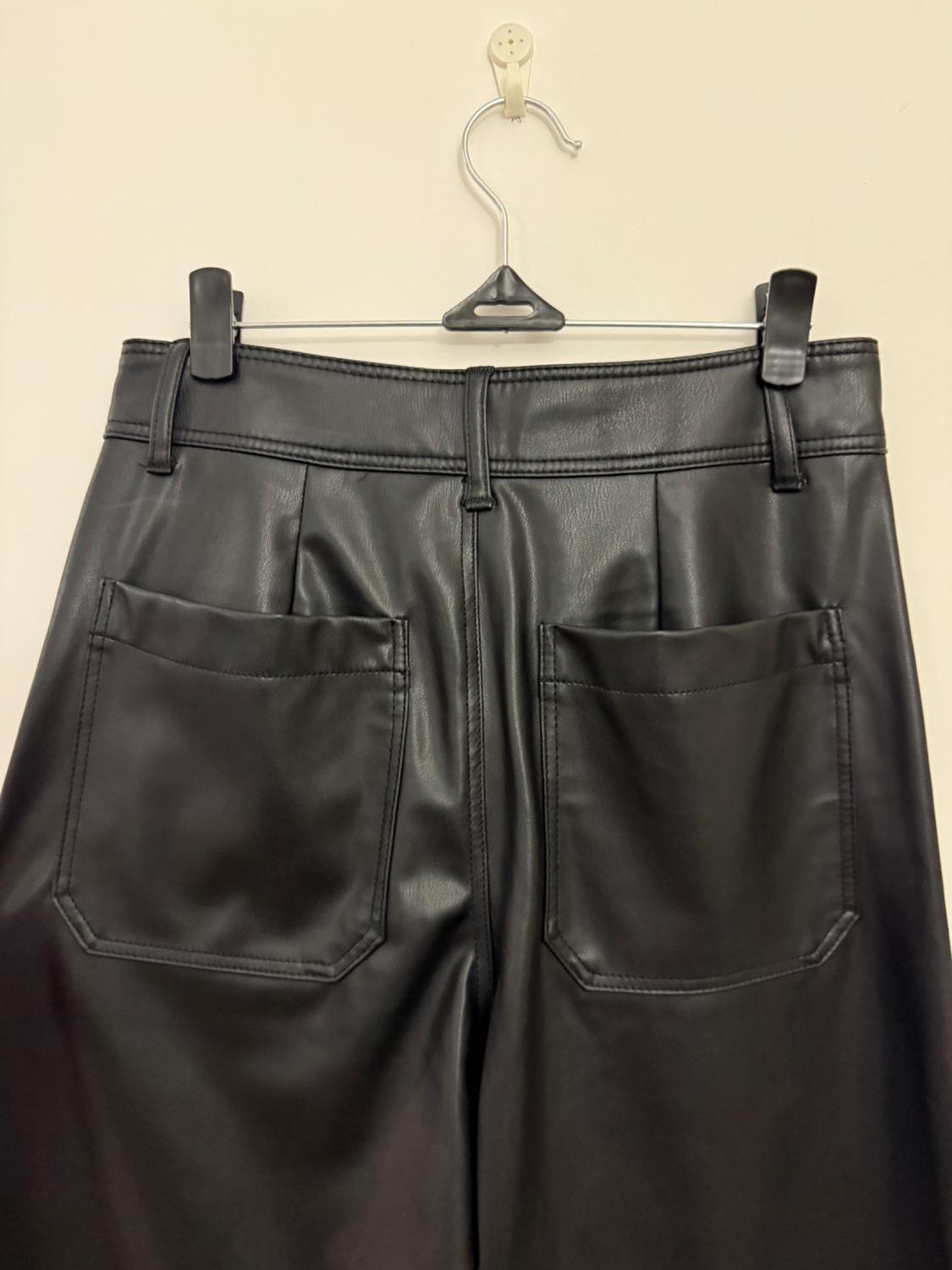 ZW NAVY STRAIGHT-LEG HIGH-WAIST FAUX LEATHER TROUSERS - Image 3