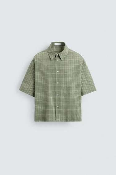 Zara PLAID BOXY FIT SHIRT - Green