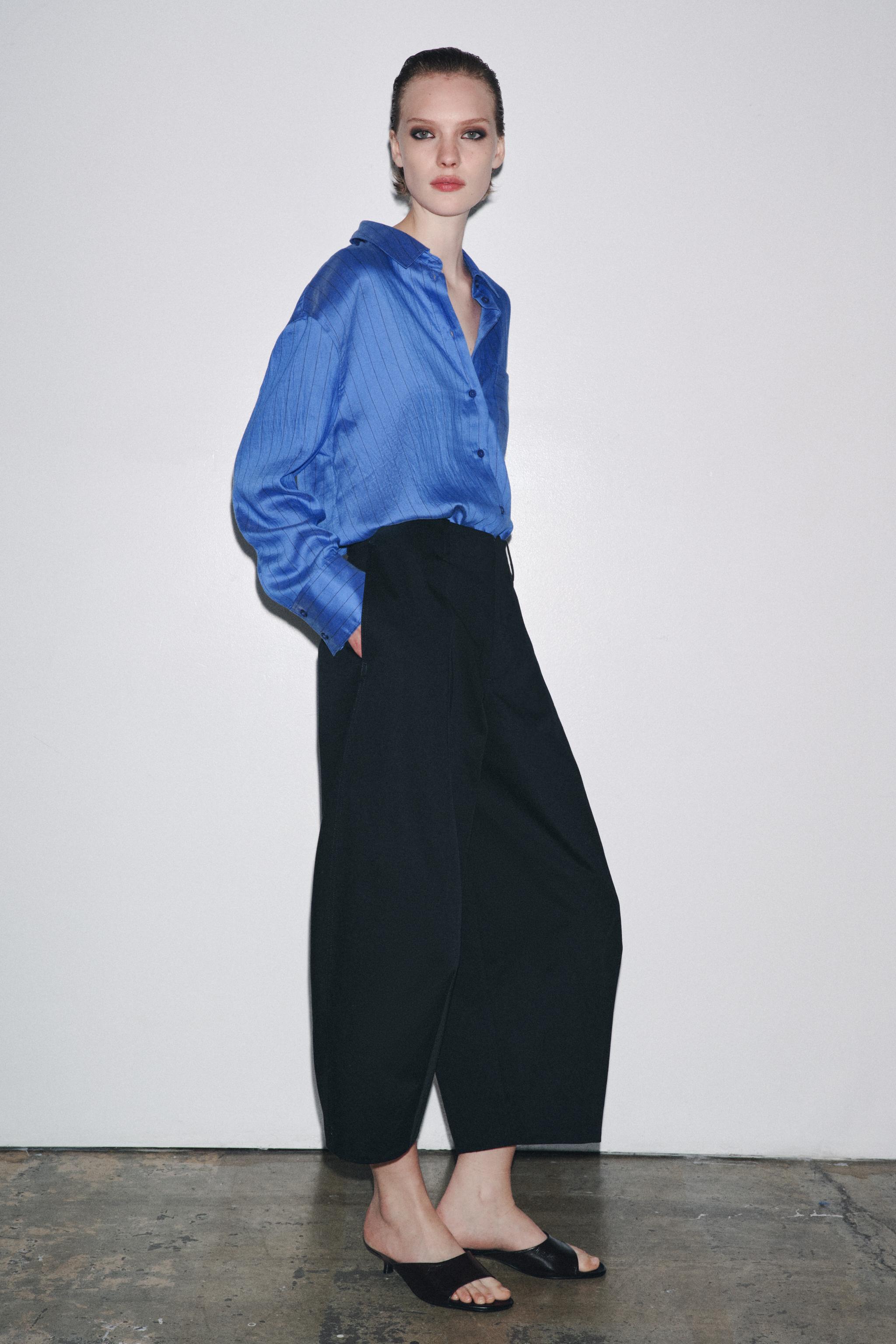 ZW COLLECTION CROP BALLOON PANTS - Navy blue | ZARA United