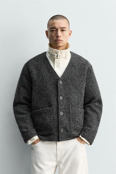 릴랙스드 핏 텍스처 가디건 - Zara 다크 그레이