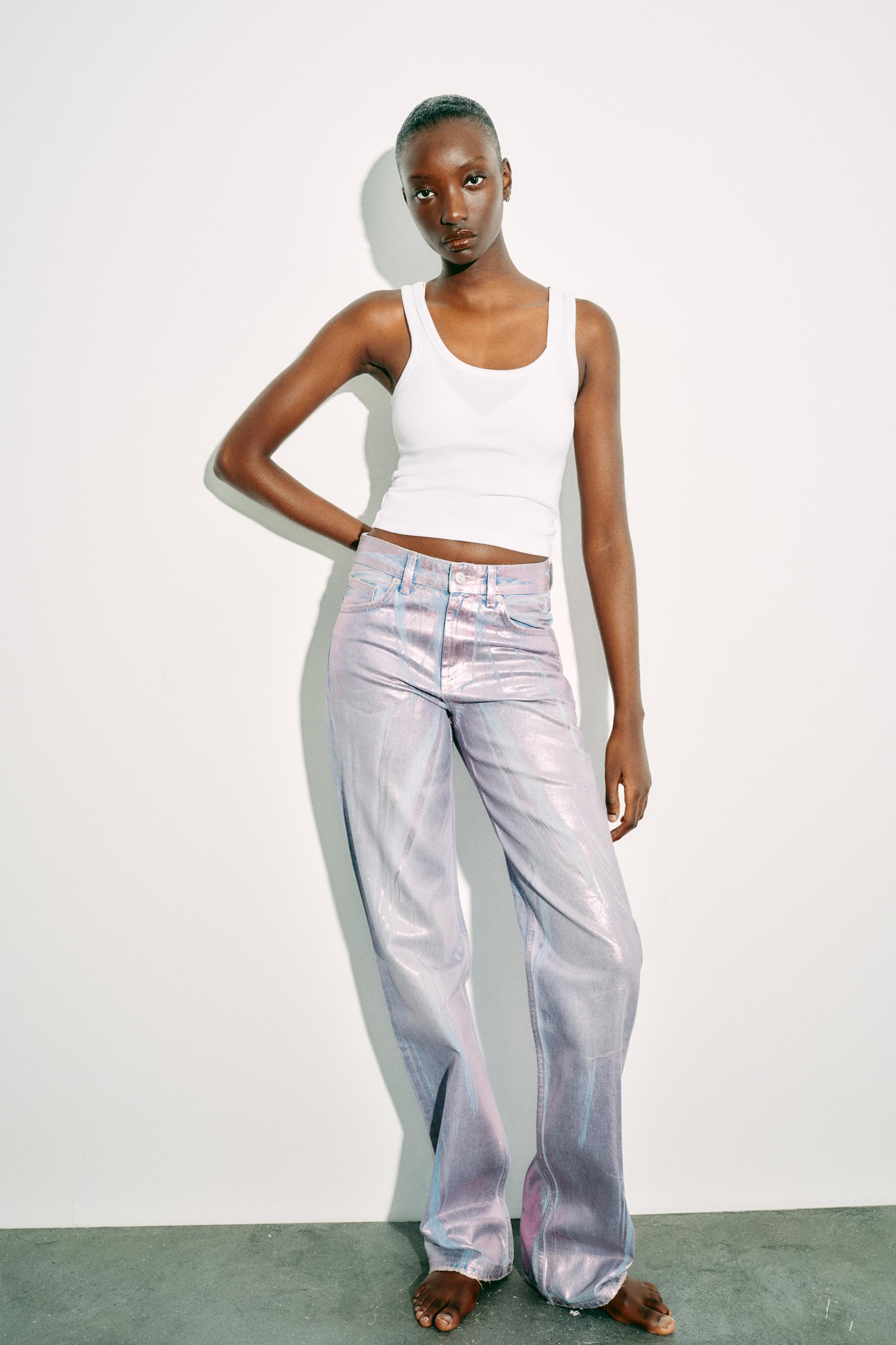 MID-RISE FULL-LENGTH TRF JEANS WITH FOIL FINISH - Pink | ZARA Ireland