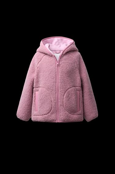 JACKE AUS LAMMFELLIMITAT MIT KAPUZE - Rosa von Zara - Bild 0
