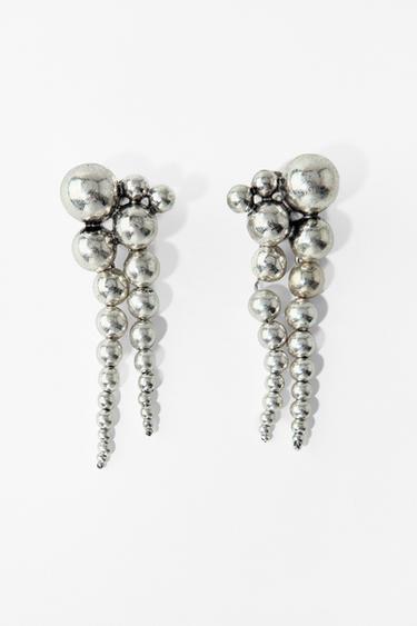 Zara LONG METAL BALL EARRINGS - Silver