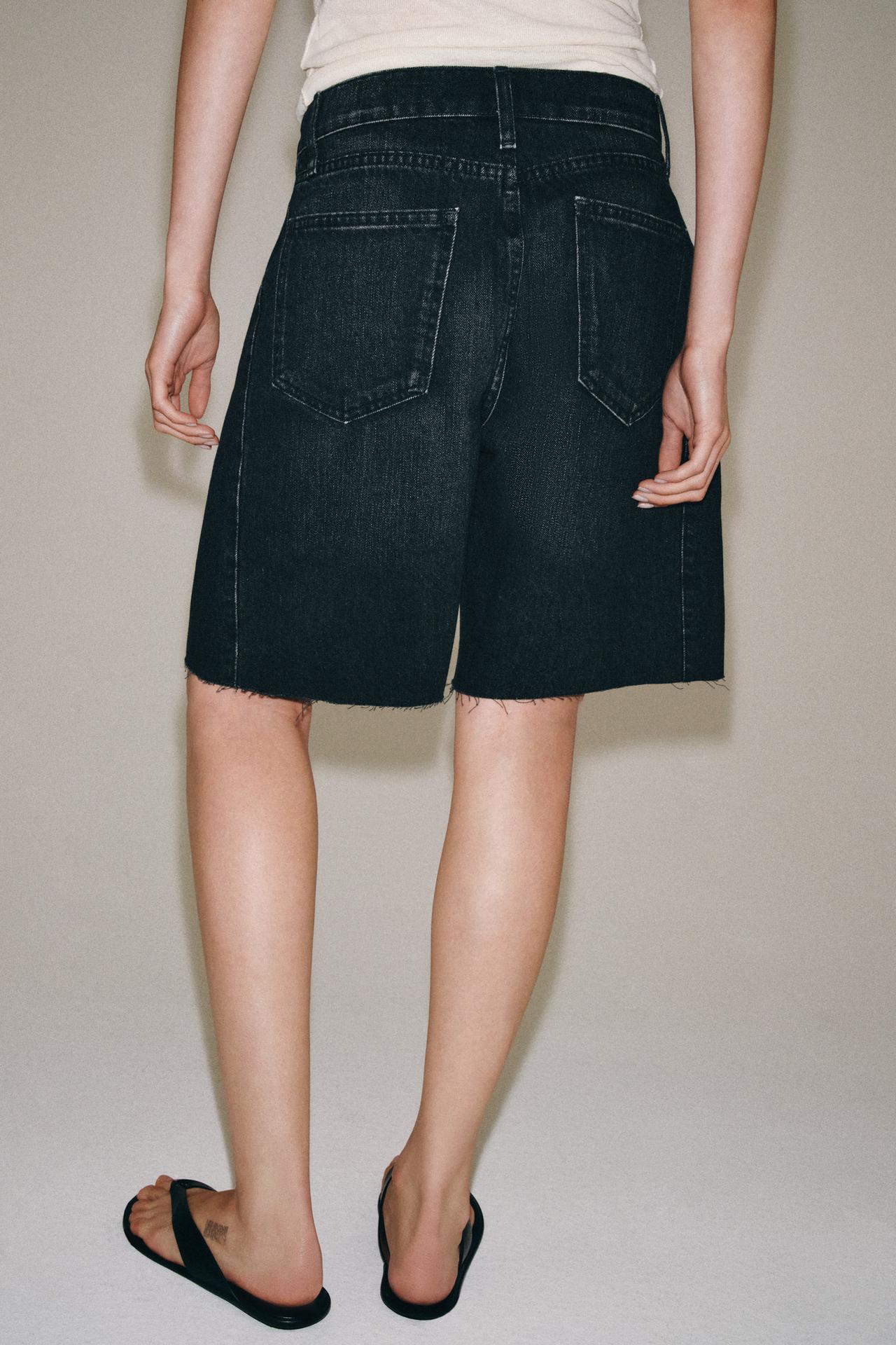 ZW COLLECTION MID-RISE RELAXED DENIM BERMUDA SHORTS — Black