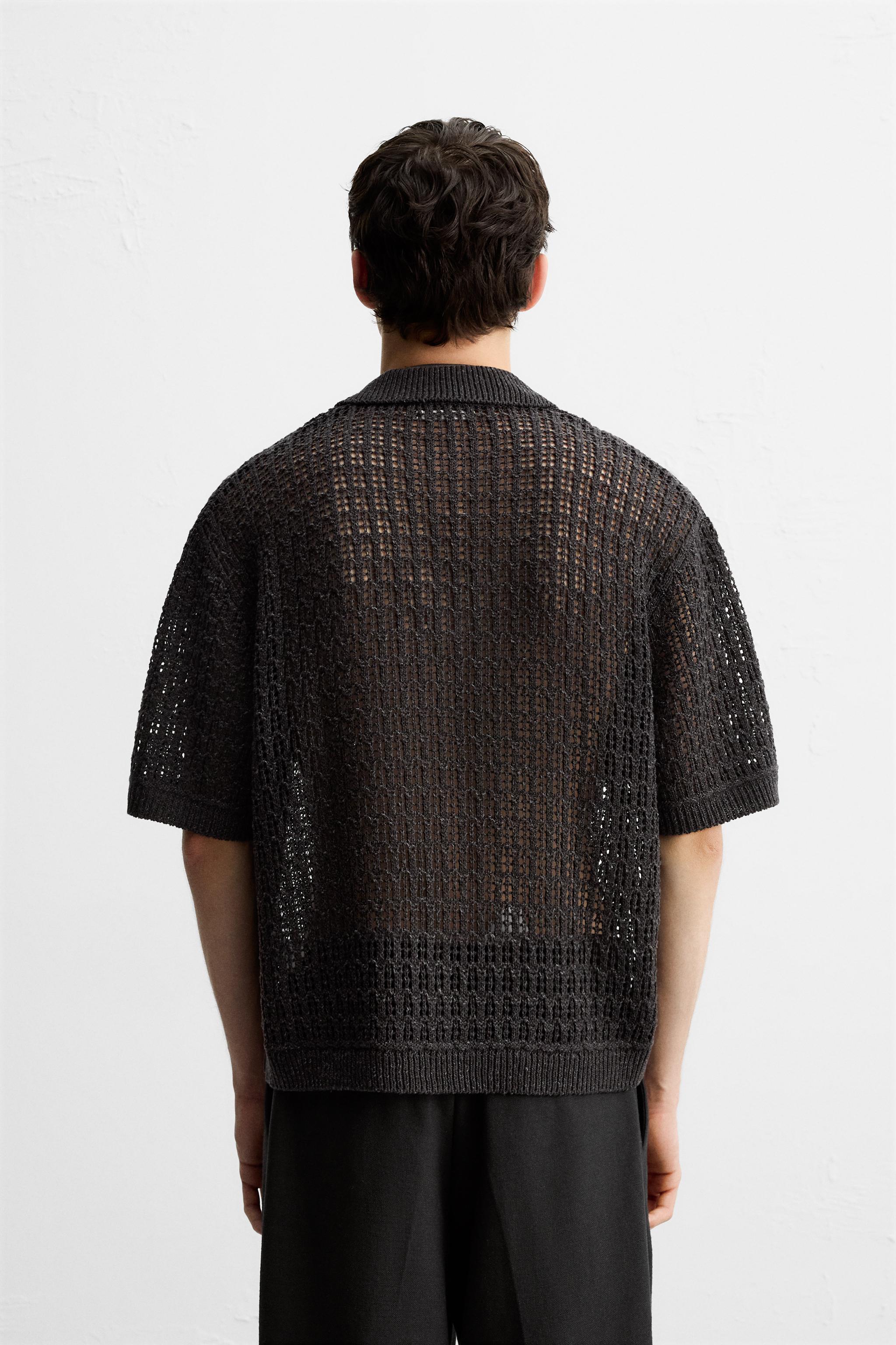OPEN KNIT POLO SHIRT Charcoal ZARA United Kingdom