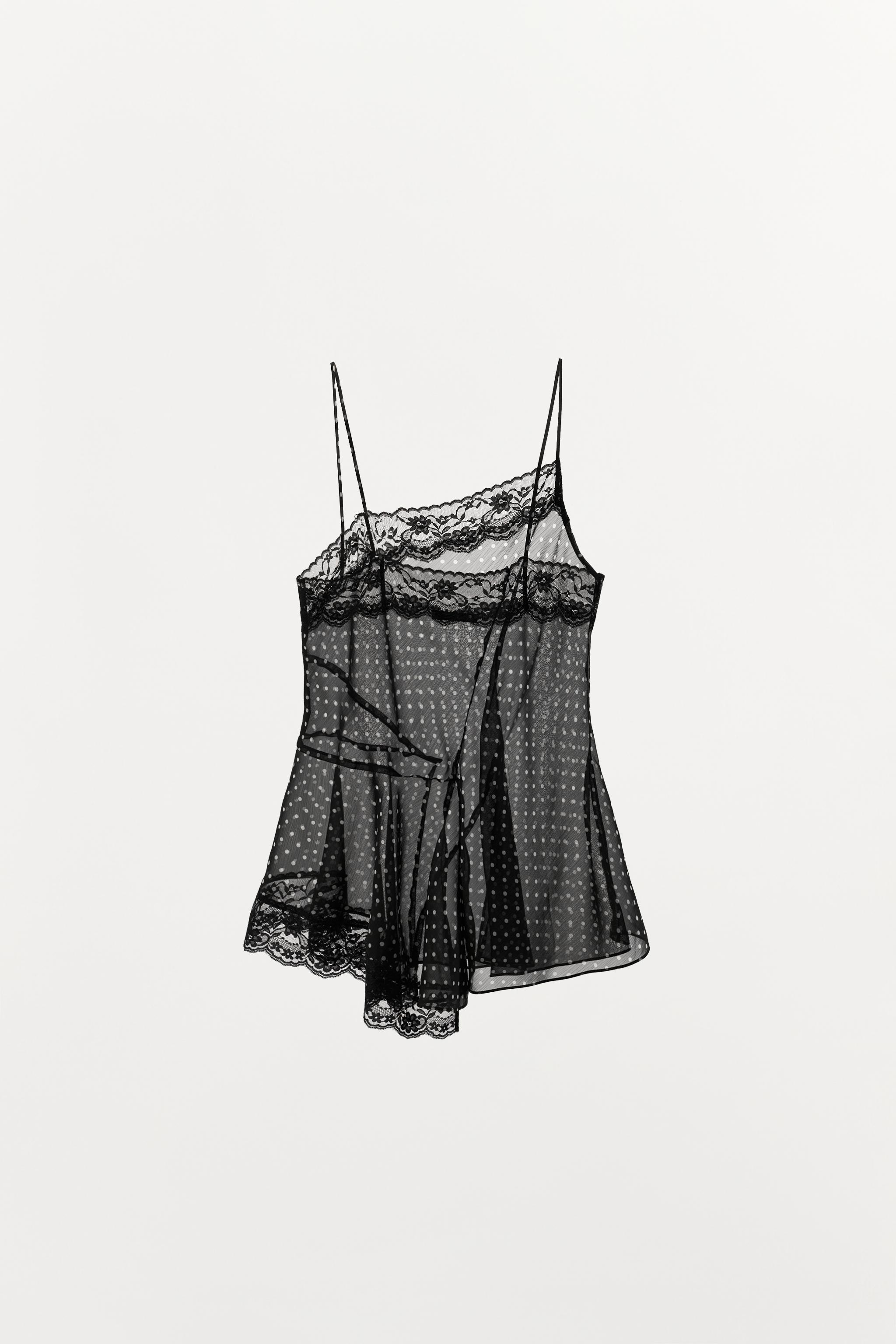 TOP IMPRIMÉ À POIS ET DENTELLE