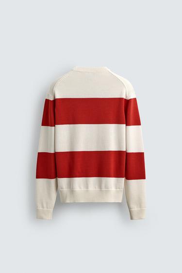 PULL EN JACQUARD À RAYURES AARON LEVINE X ZARA - Écru / Rouge de Zara - Image 7