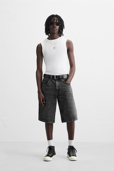 FADED WASH BAGGY FIT DENIM BERMUDA SHORTS - Charcoal by Zara - Image 0