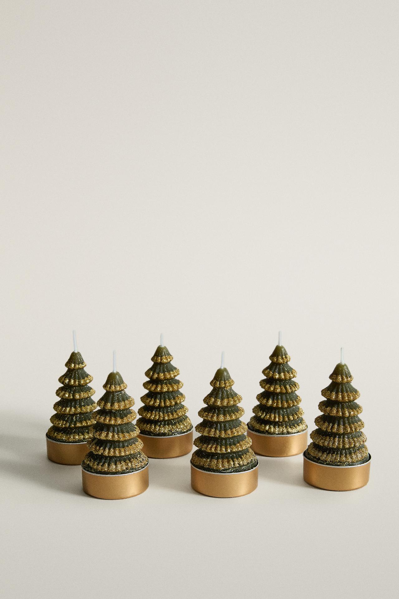 MINI GLITTER CHRISTMAS TREE CANDLES (PACK OF 6)