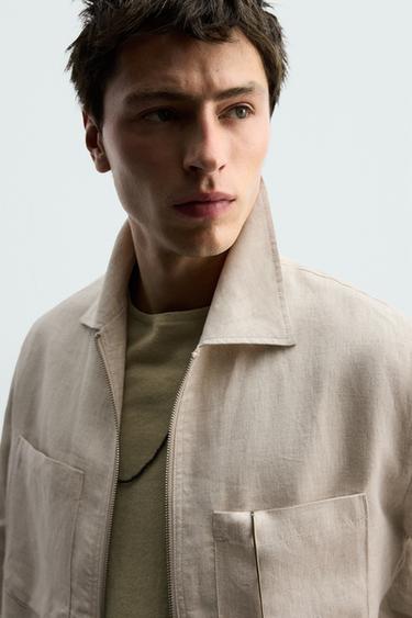 100% LINEN ZIP-UP OVERSHIRT - Light beige by Zara - Image 5