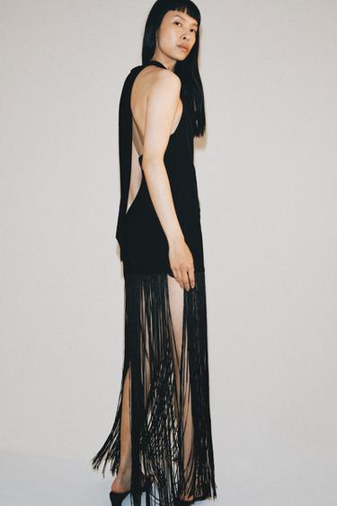ZW COLLECTION HALTERNECK FRINGED DRESS - Black by Zara - Image 2