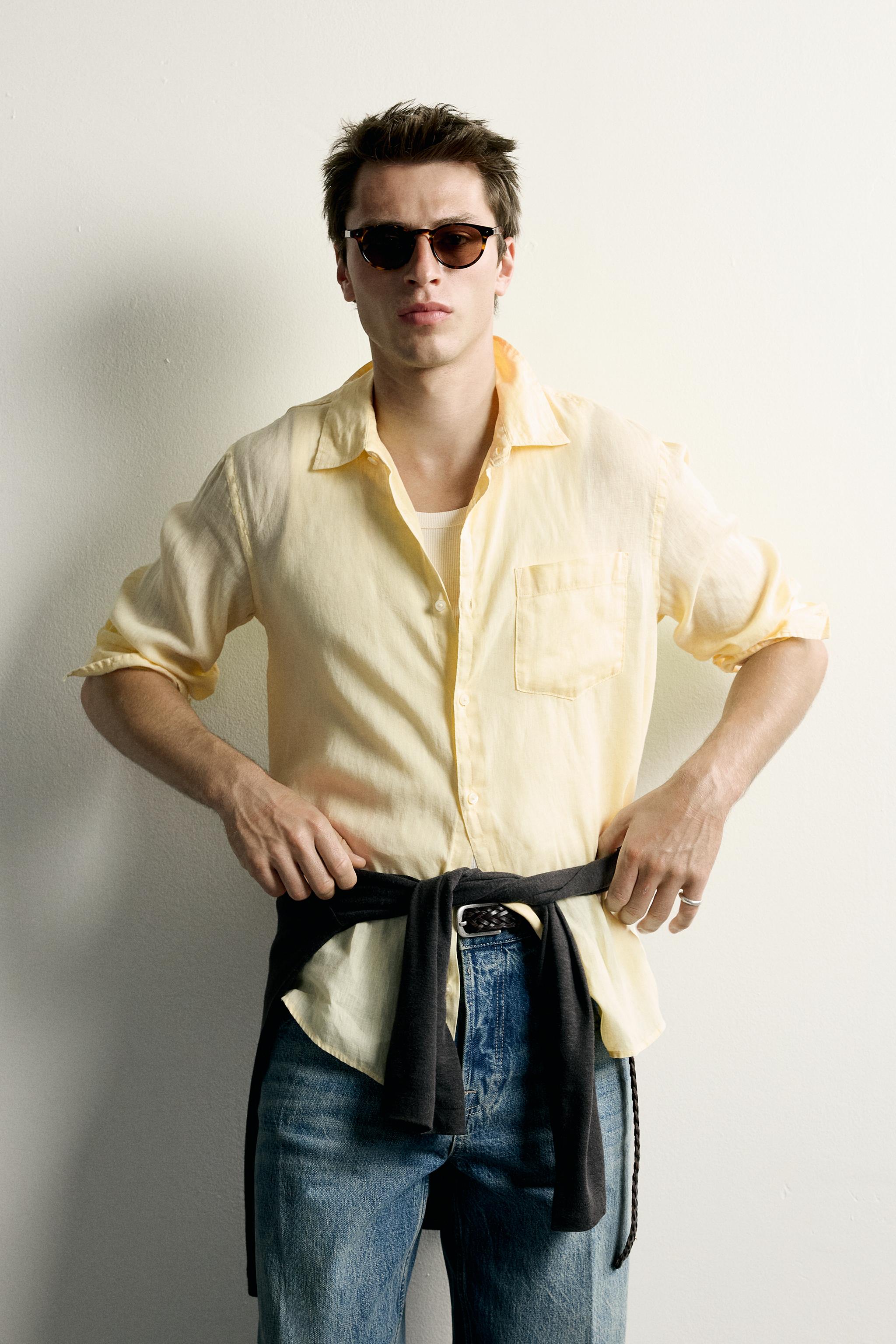 100% LINEN REGULAR FIT SHIRT — Yellow