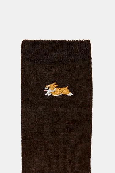 Zara DOG EMBROIDERY SOCKS - Brown