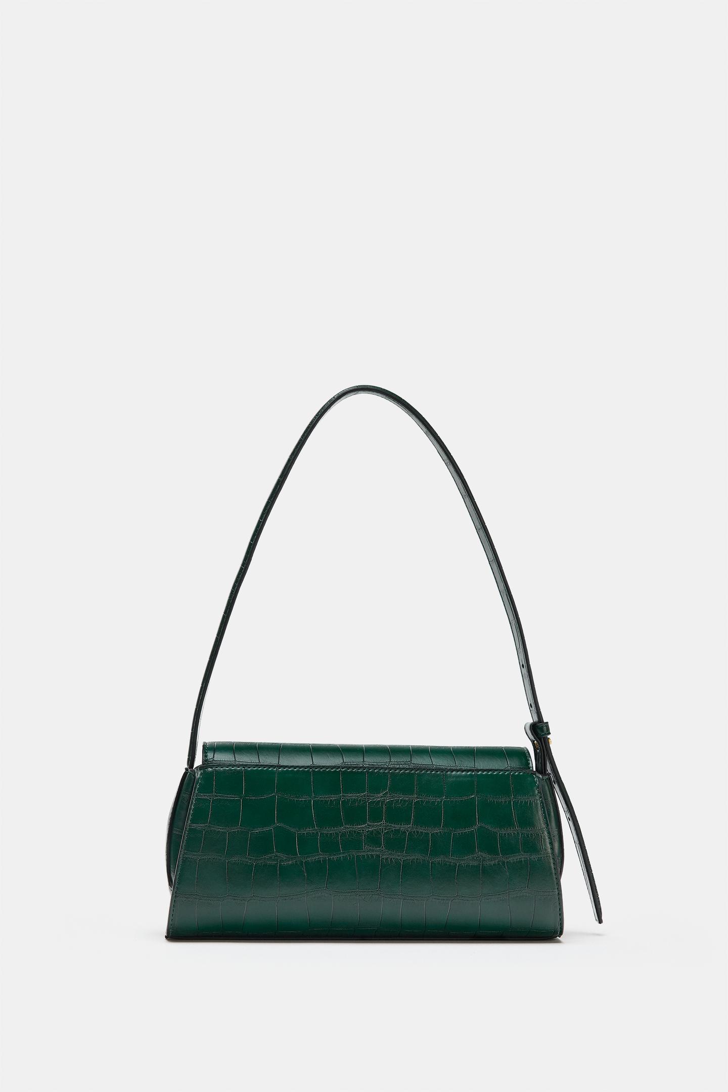 Женская сумка Zara Embossed Effect Shoulder, цвет: Зелёный — фото 4
