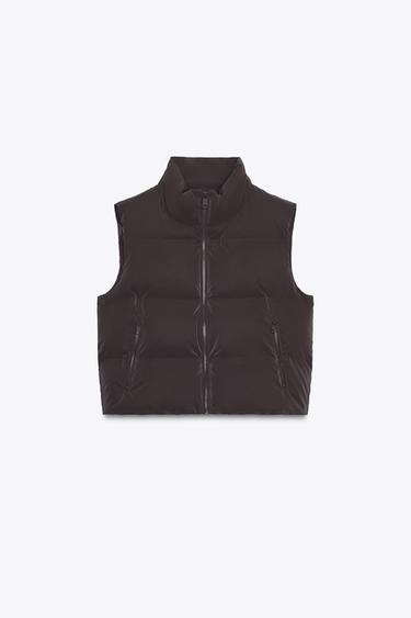 RUBBERISED PUFFER GILET - Brown by Zara - Image 4