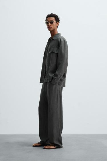 PANTALON COUPE DÉCONTRACTÉE 100 % CHANVRE - Gris anthracite de Zara - Image 3