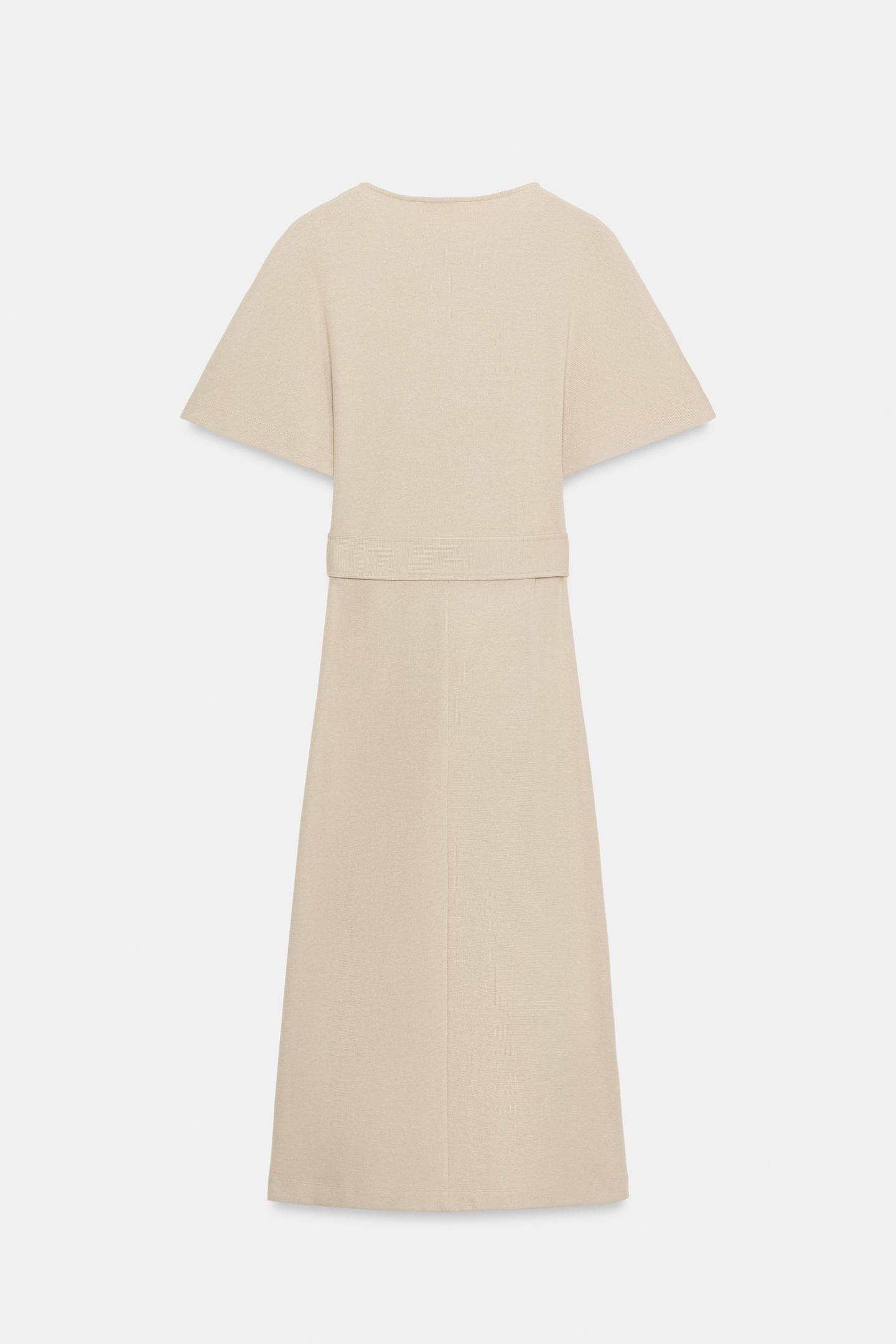 Женское платье Zara Soft MIDI Dress with Belt, цвет: Светлый верблюжий — фото 7