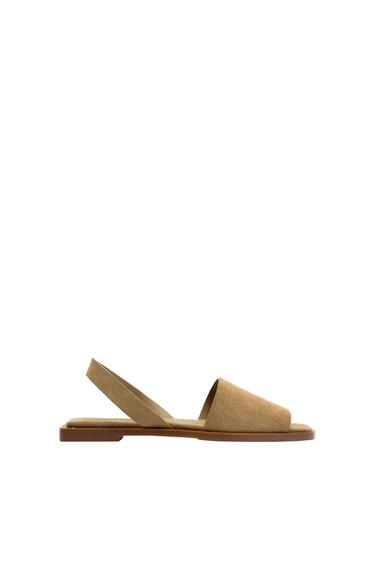 FLAT LEATHER SLIDER SANDALS WITH HEEL STRAP