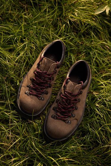 Zara 皮革扣環德比鞋 - 棕色