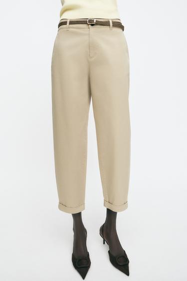 CHINO TROUSERS WITH BRAIDED BELT - Light camel by Zara