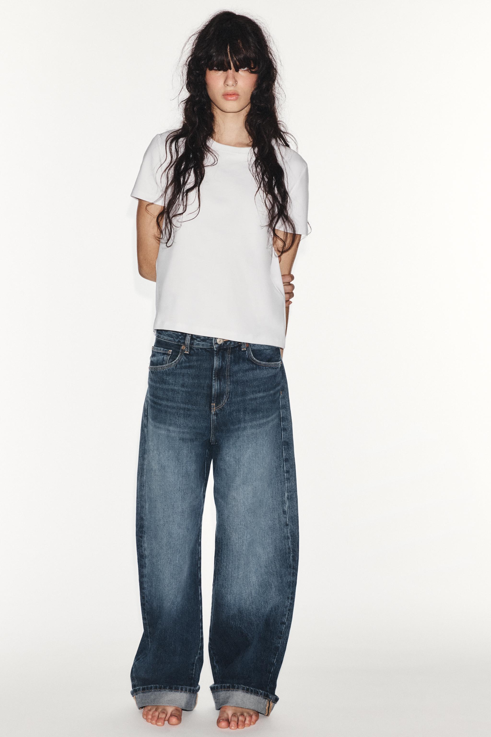 Женские джинсы Zara TRF MID-RISE BAGGY FOLDED JEANS