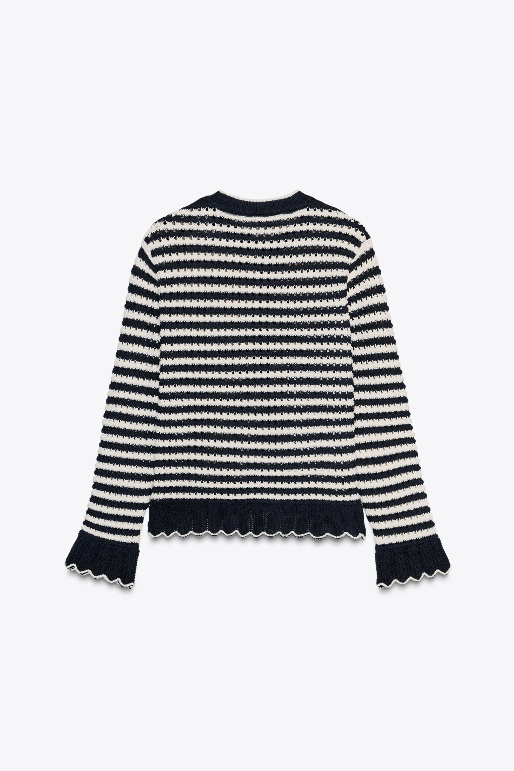RUFFLED STRIPED KNIT CARDIGAN