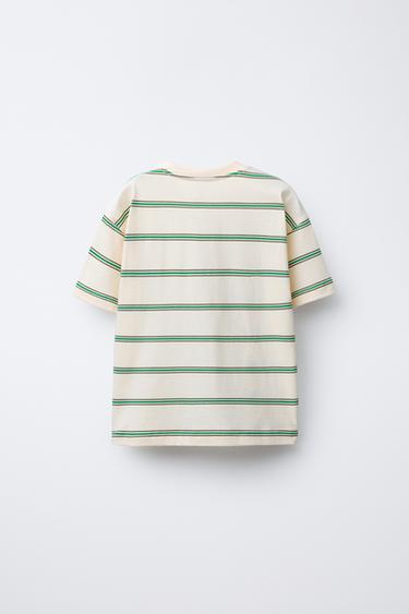 T-SHIRT IMPRIMÉ RAYURES PIÈCE - Vert de Zara - Image 1
