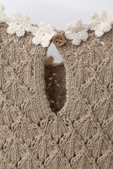 KNIT TOP WITH CROCHET FLOWERS - Mink by Zara - Image 3