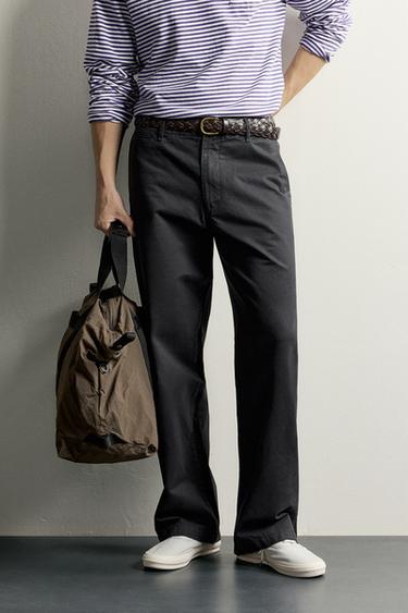 STRAIGHT-LEG CHINO TROUSERS - Anthracite grey by Zara