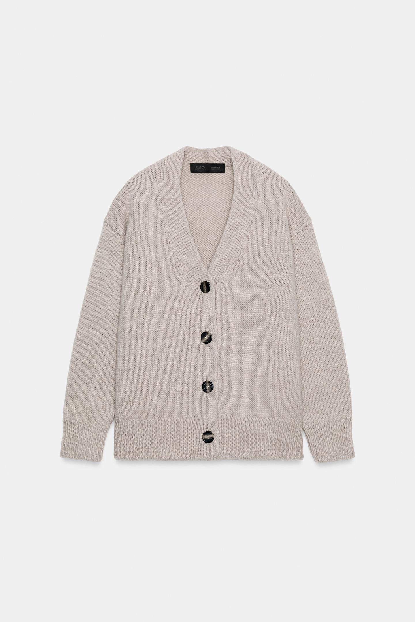 Женский кардиган Zara 100% Wool V-NECK, цвет: Песочный / Меланжевый — фото 7
