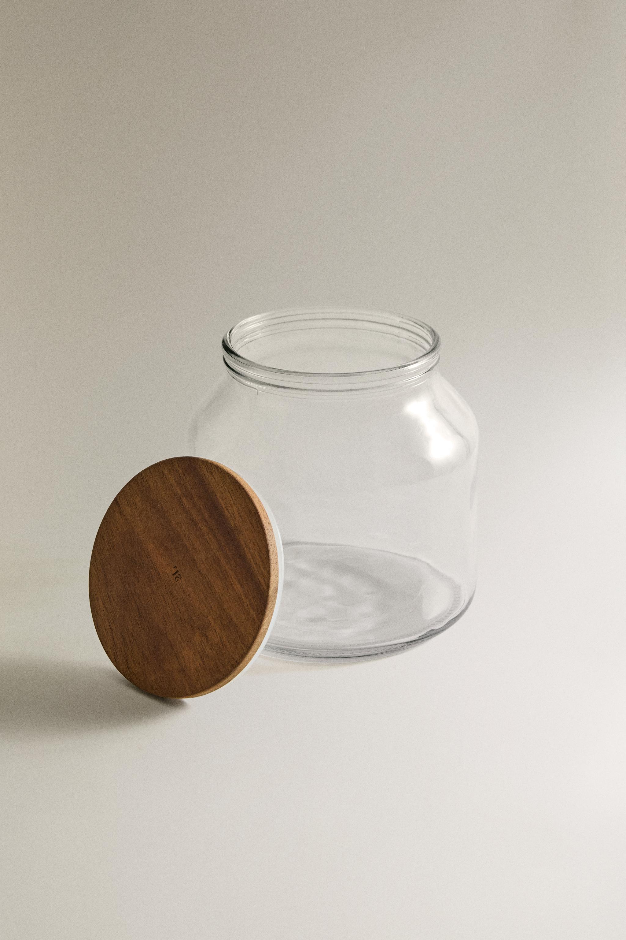 GLASS AND ACACIA STORAGE JAR — Transparent