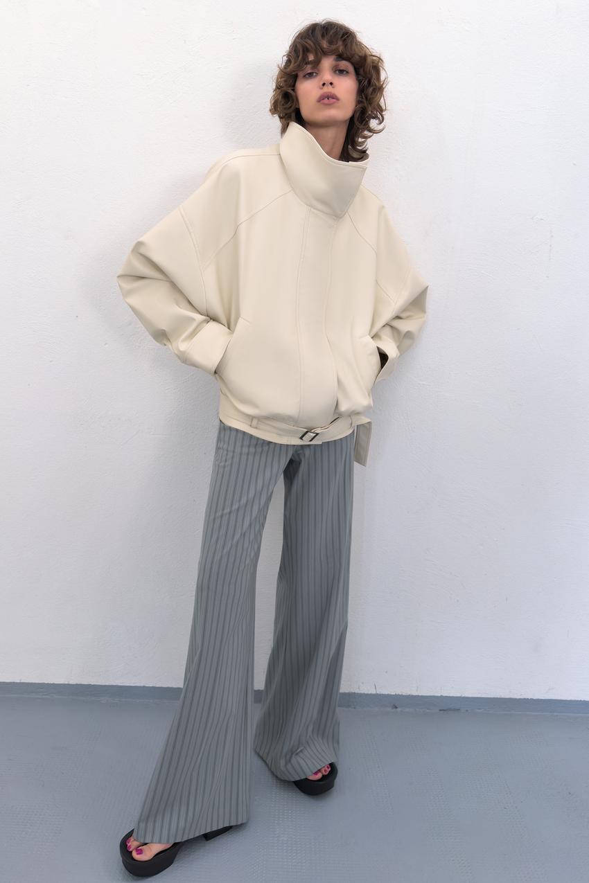 OVERSIZE LEATHER EFFECT BOMBER JACKET - Cream | ZARA United Kingdom
